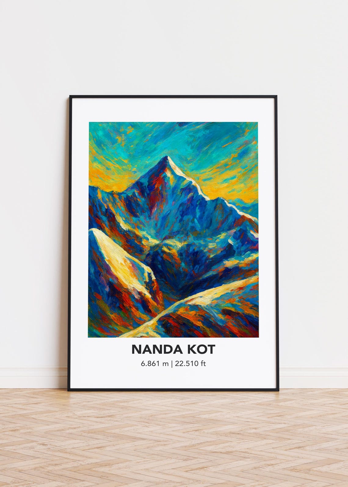 Nanda Kot Himalayan Peak Oil Painting Style Mountain Landscape Poster