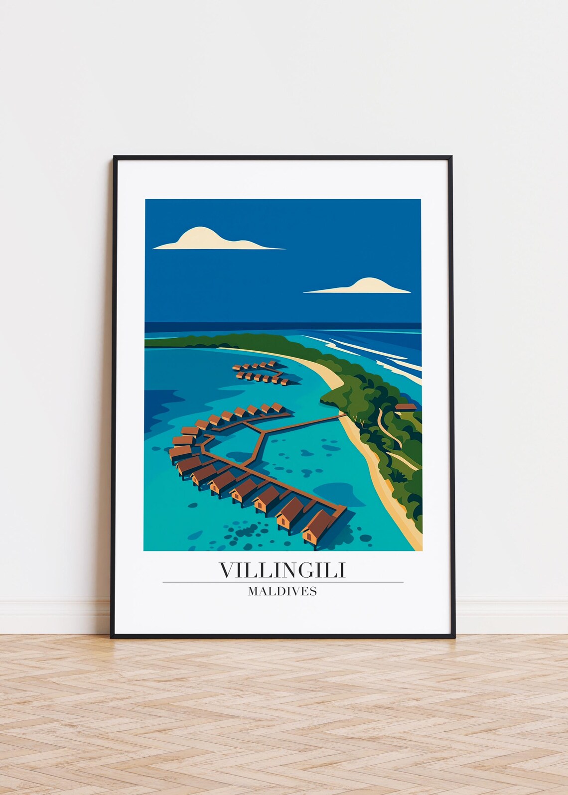 Villingili Maldives Overwater Bungalows Blue Lagoon Travel Poster