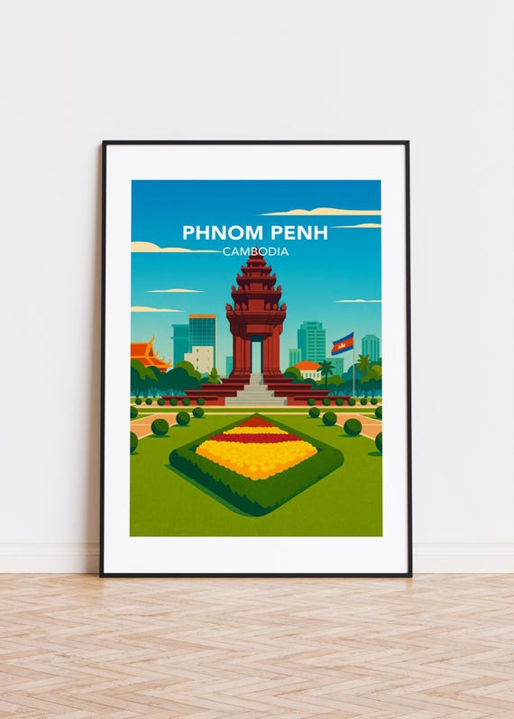Phnom Penh Cityscape Poster Modern Cambodia Art Print