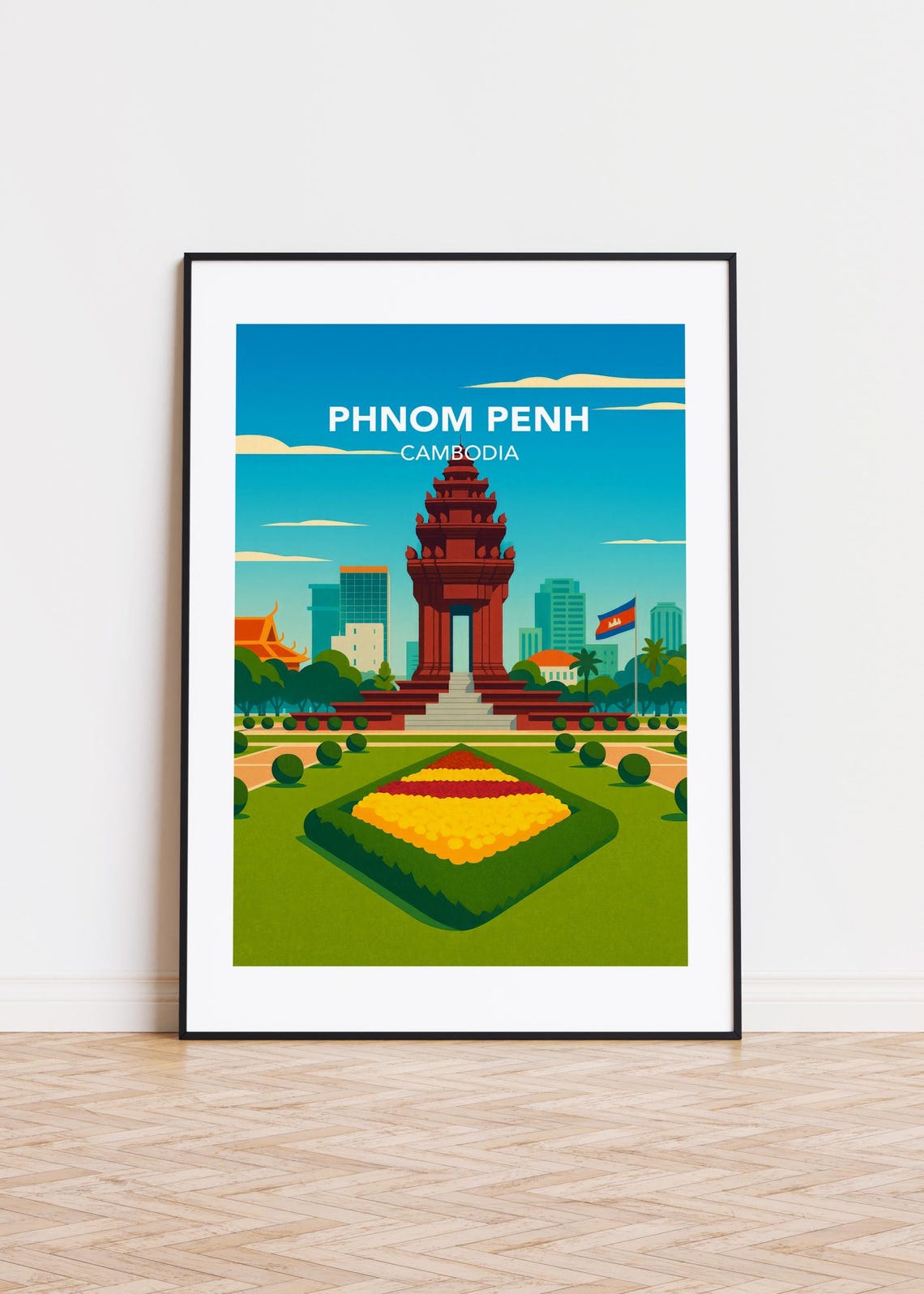 Phnom Penh Cityscape Poster Modern Cambodia Art Print