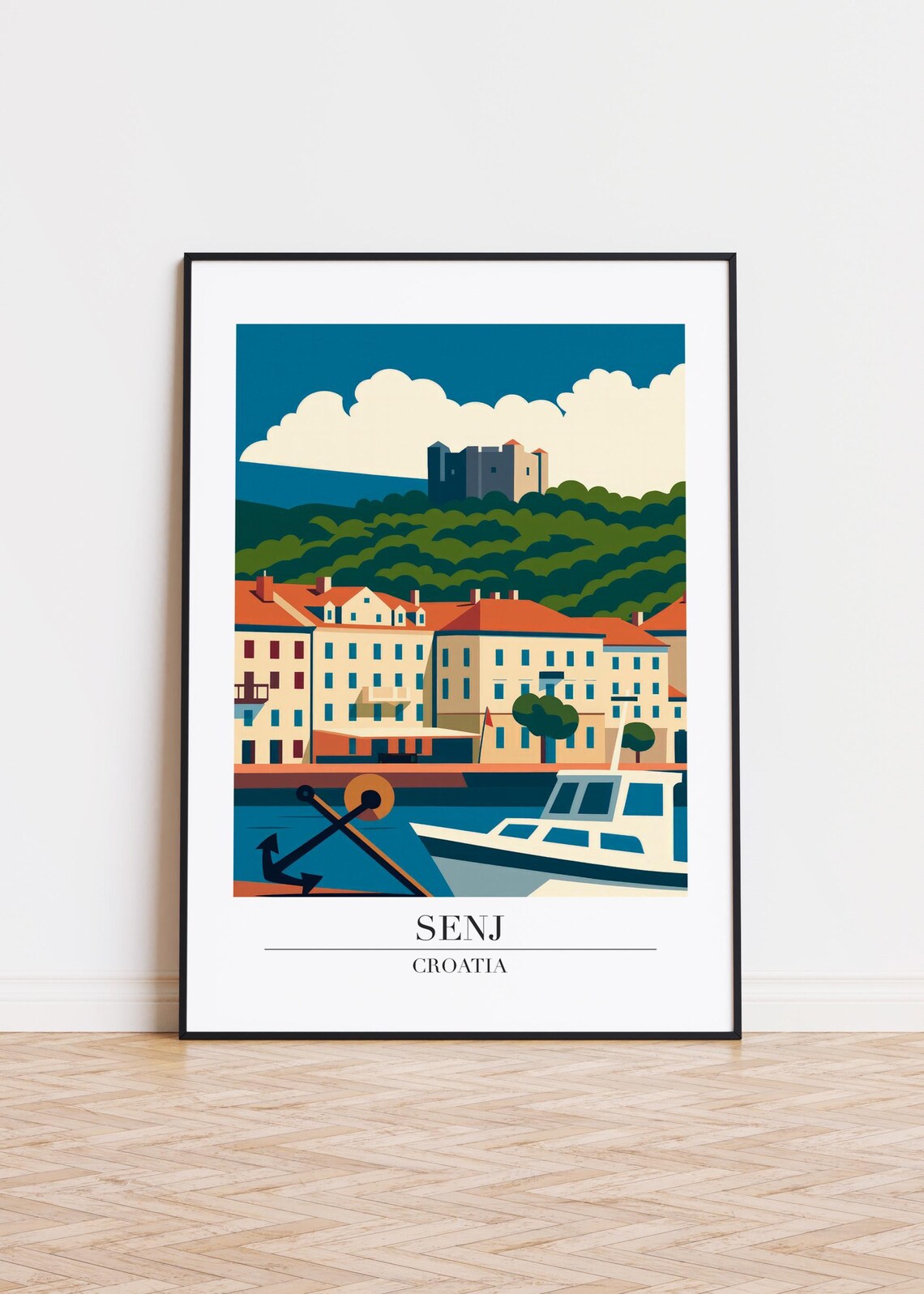 Senj Croatia Modern City Illustration, Poster Print