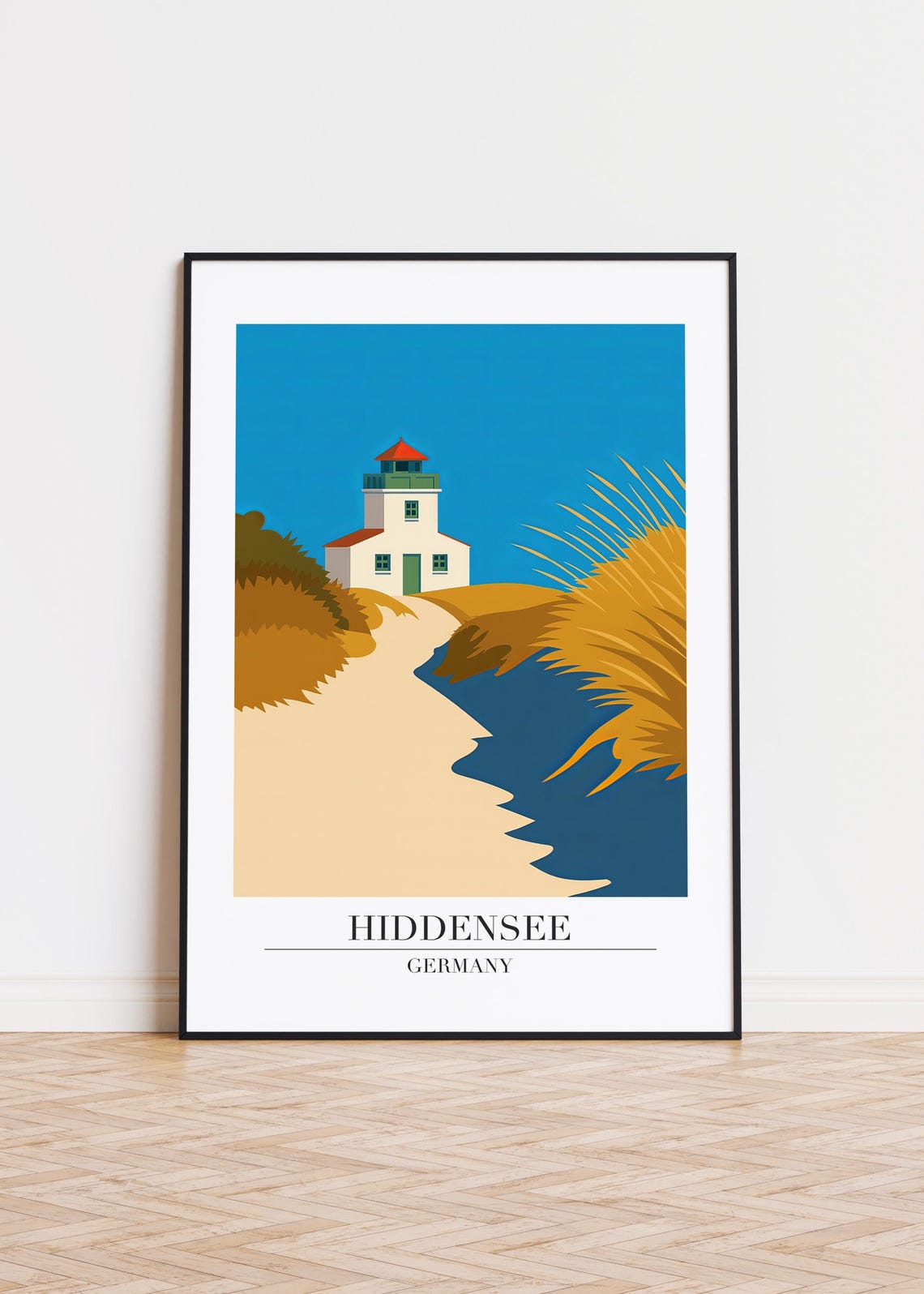 Hiddensee Germany Dune Path Lighthouse Coast Retro Travel Poster