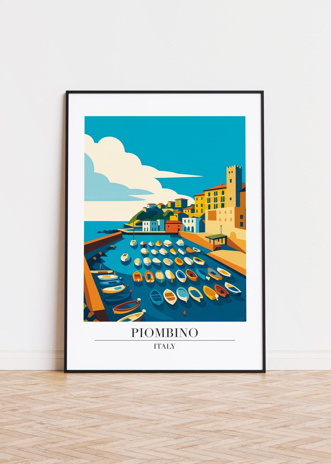 Piombino Italy Marina Sailboats Harbor Waterfront Travel Art Poster
