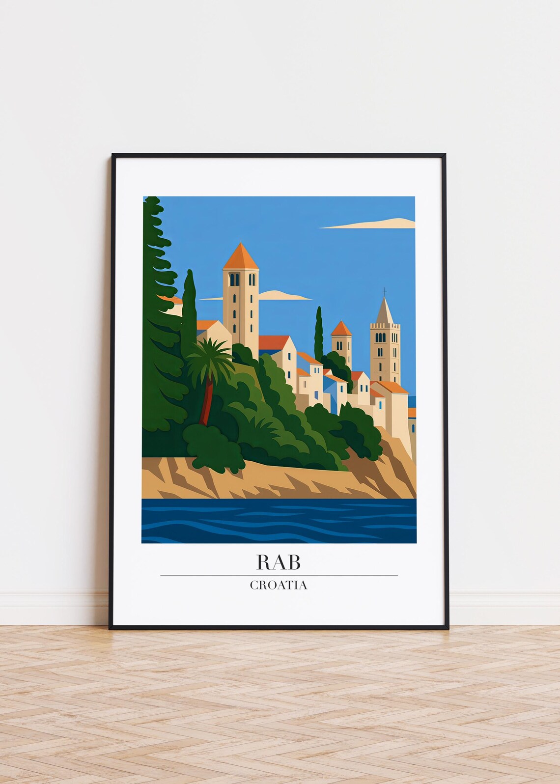 Rab Croatia Hilltop Old Town Sea View Travel Poster Adriatic