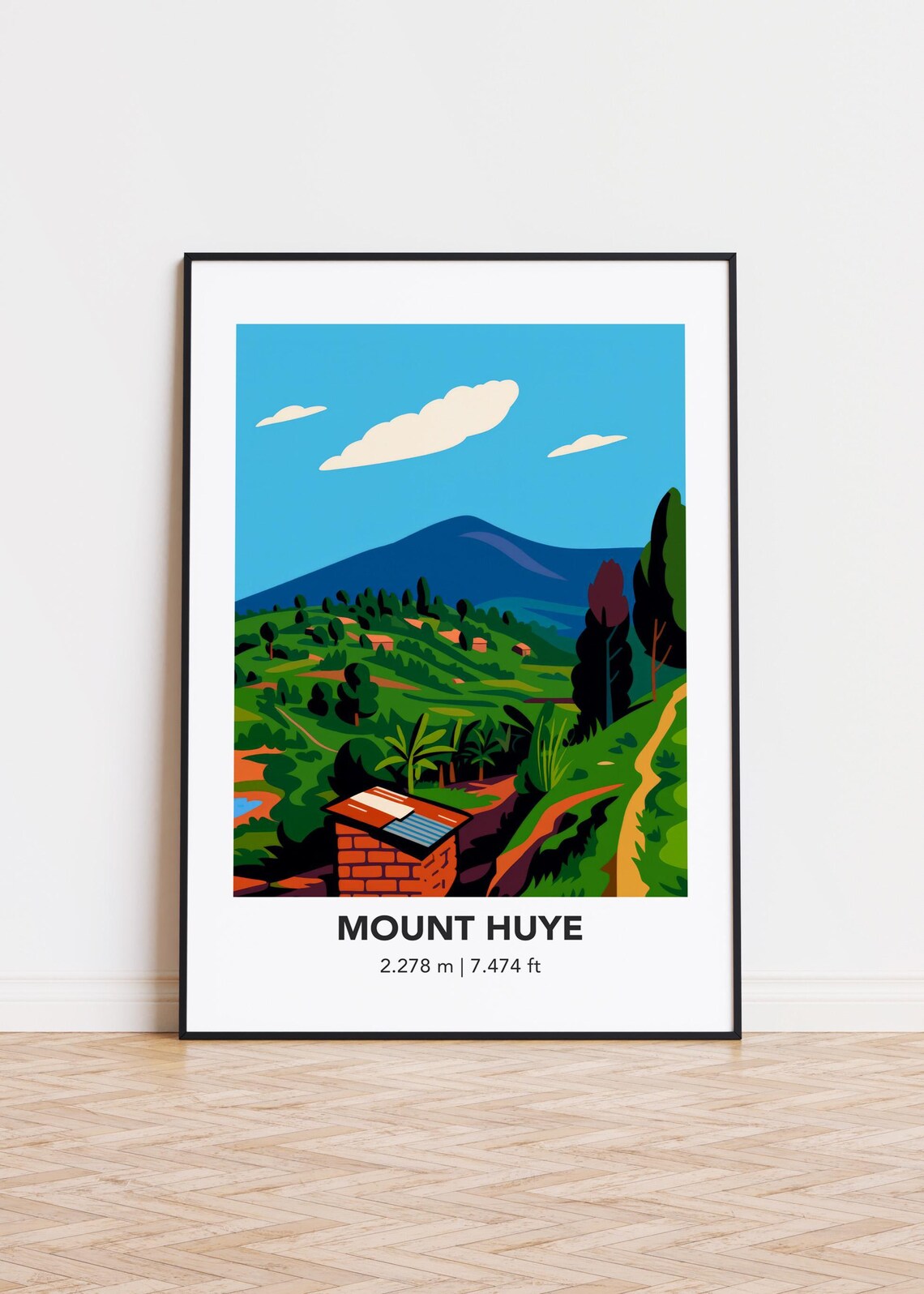 Mount Huye Green Hillside Village Modern Minimalist Travel Poster