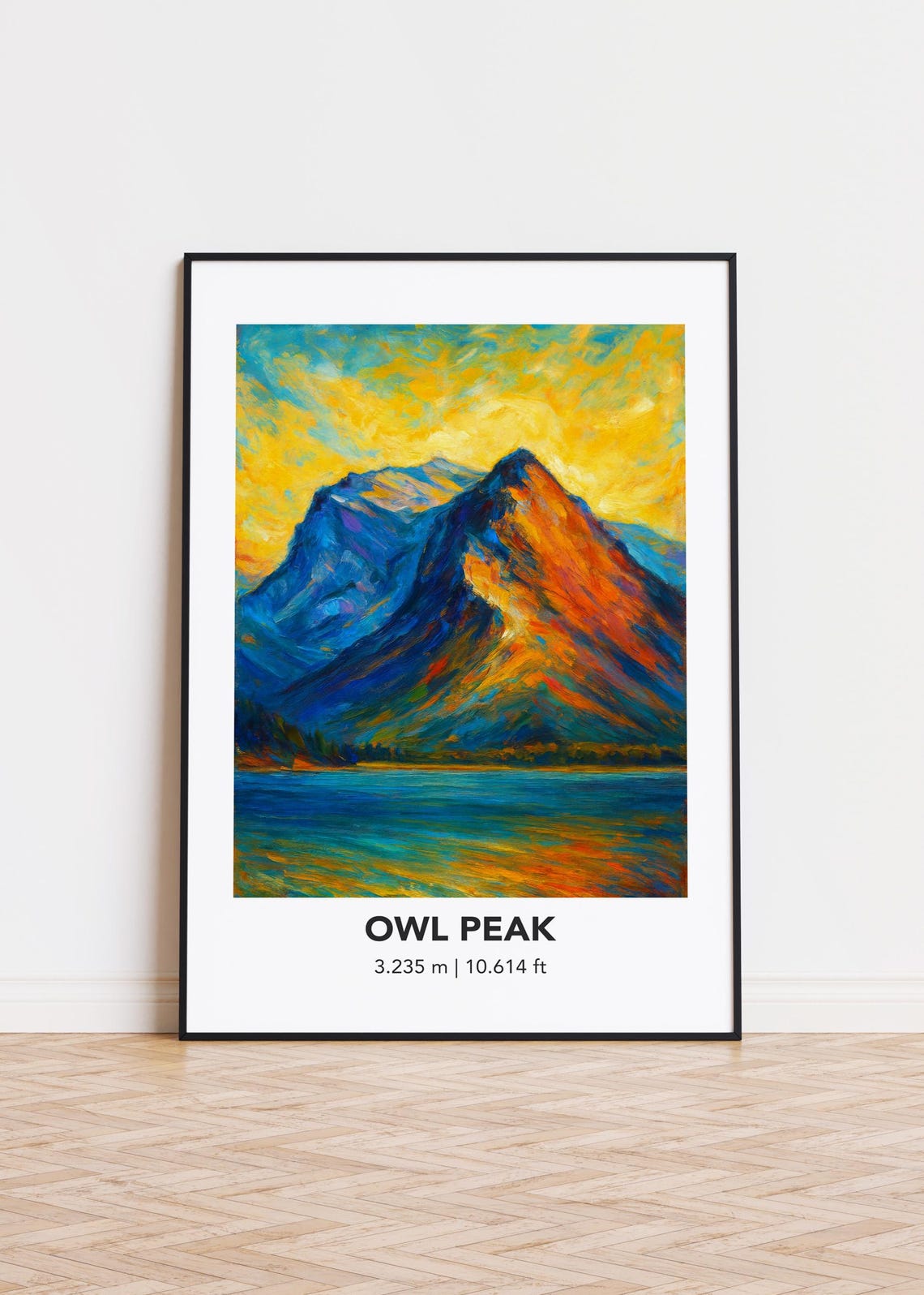 Owl Peak Lake Sunset Mountain Oil Painting Poster for Adventurers
