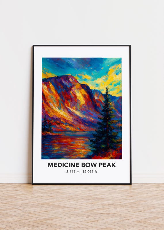Medicine Bow Peak Poster Mountain Print Modern Oil Painting Style Art