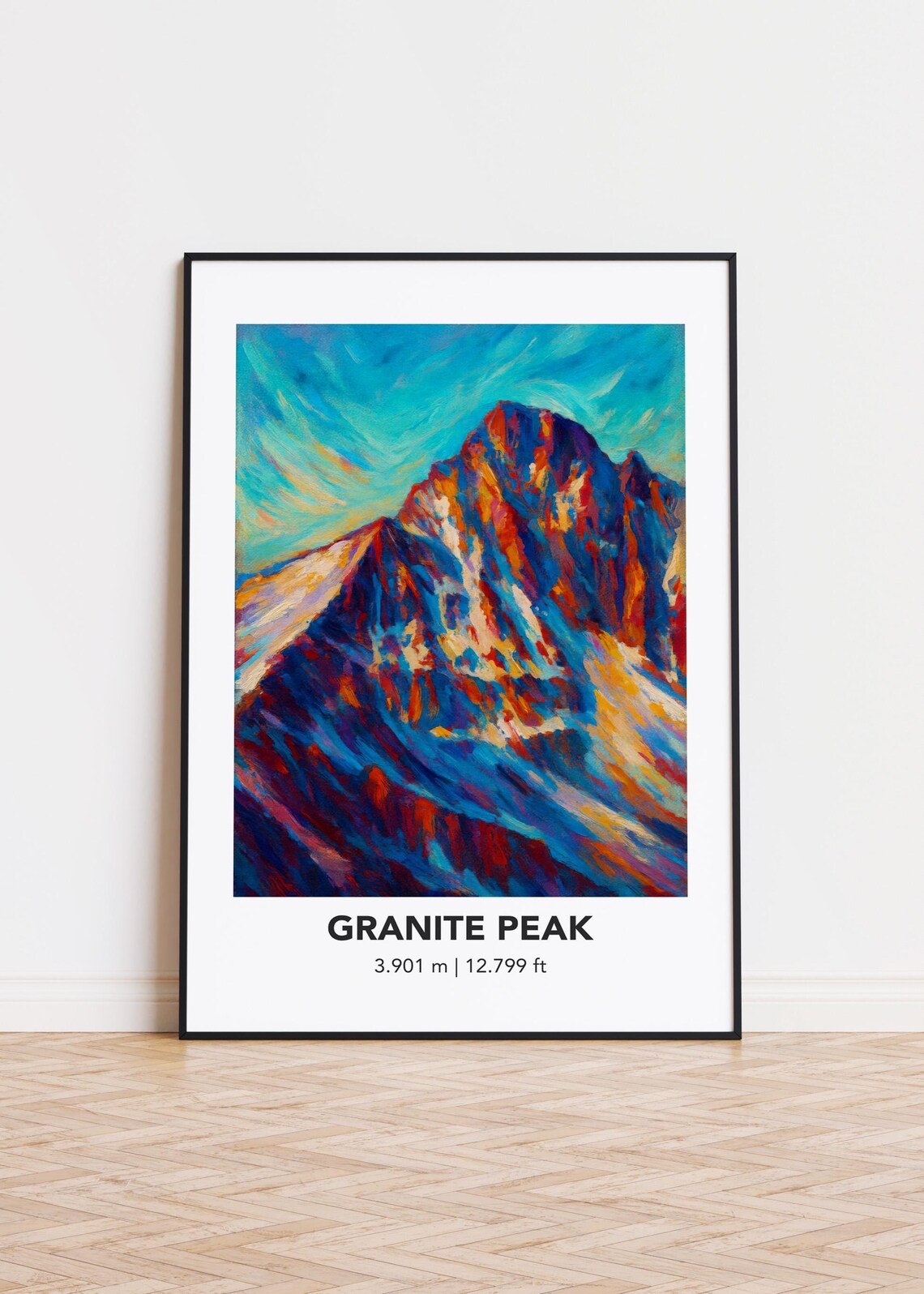 Granite Peak Mountain Art Print, Modern Oil Painting Style