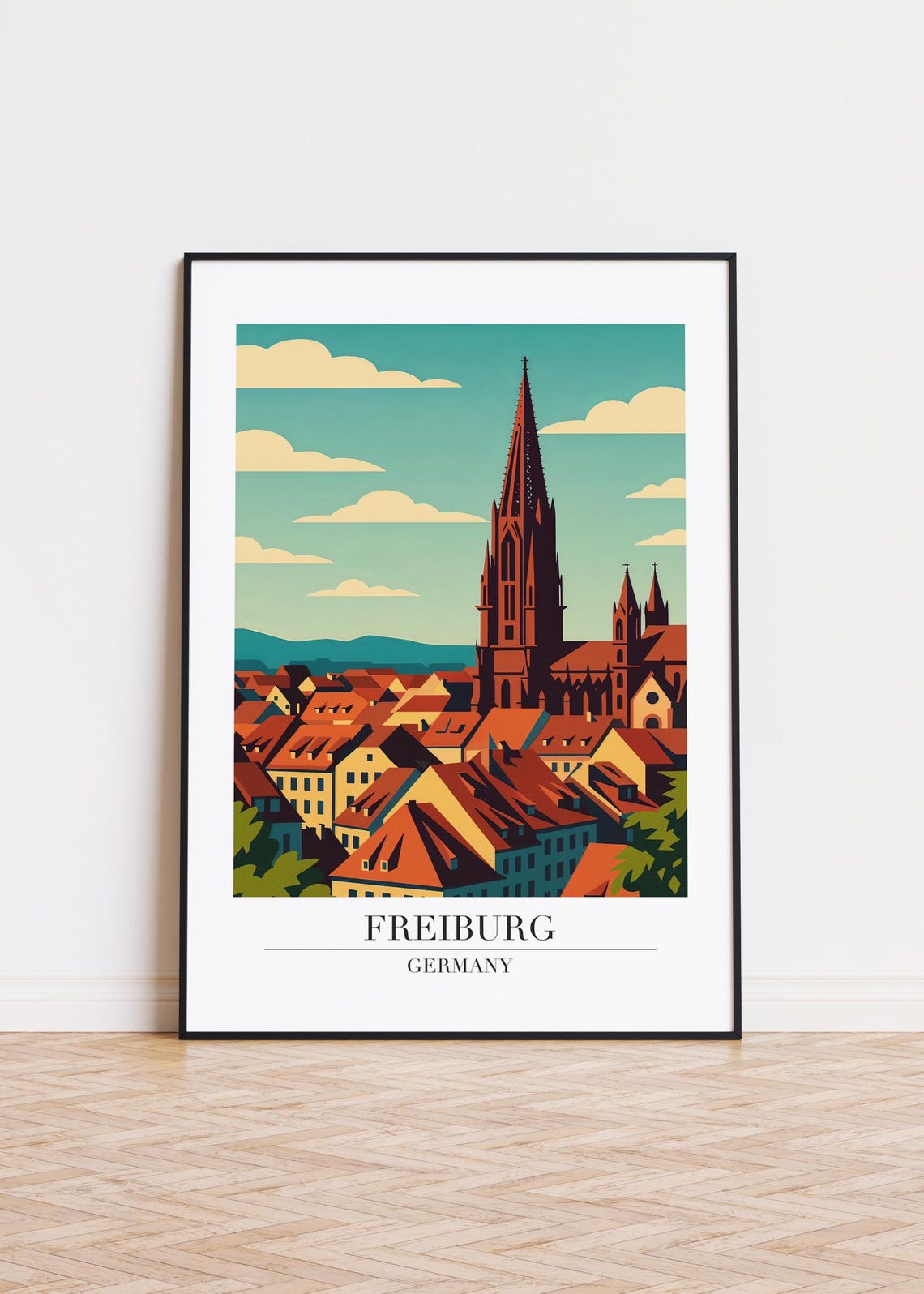 Freiburg Germany Minster Cathedral Retro Travel Skyline Art Poster