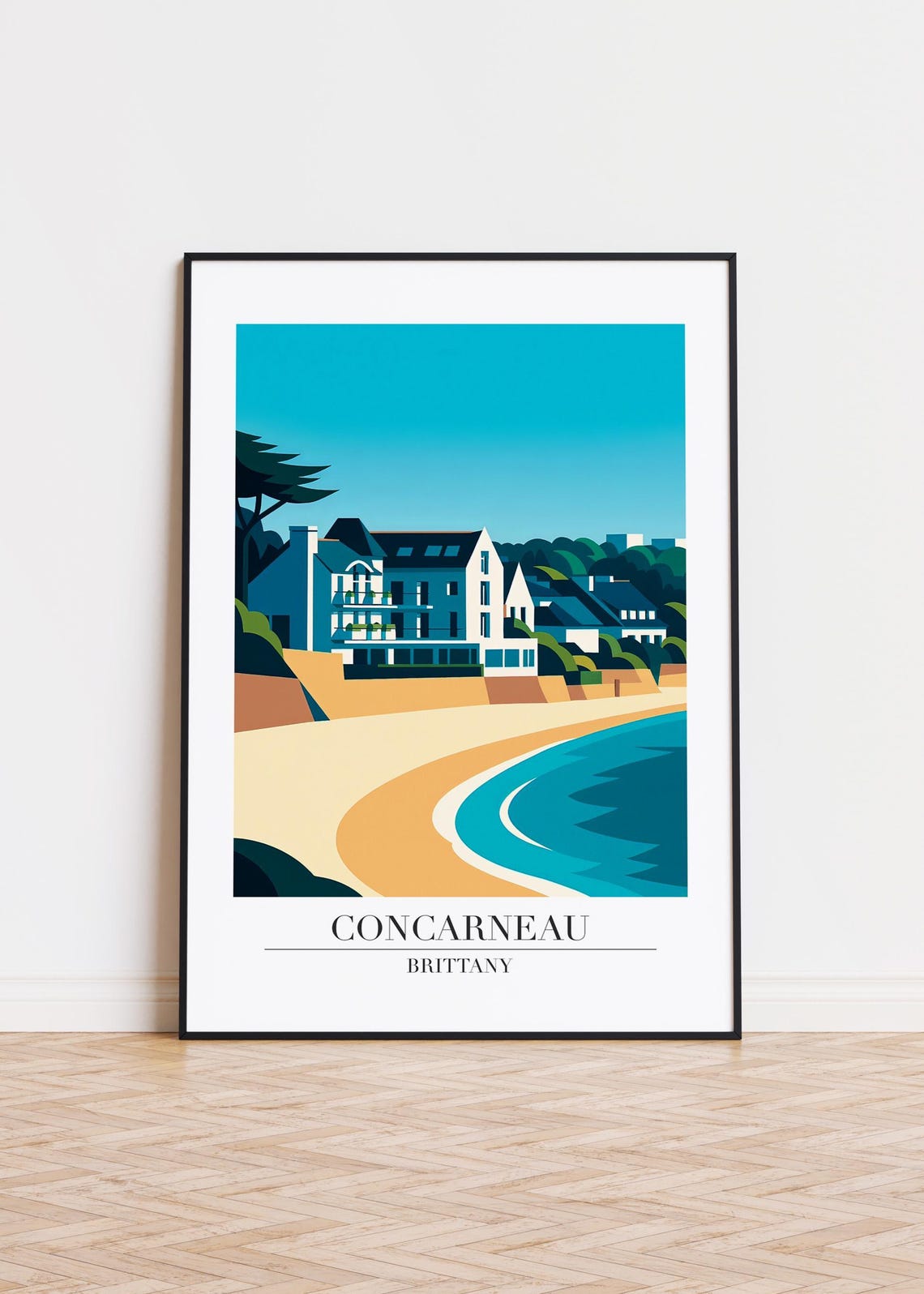 Concarneau Brittany France Beachfront Houses Retro Travel Poster