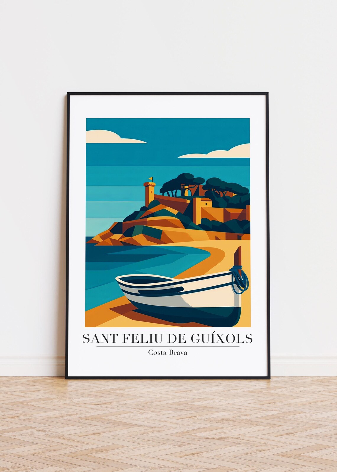 Sant Feliu de Guixols Costa Brava Harbor Boat Vintage Travel Poster