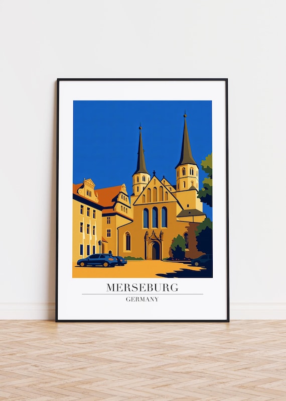 Merseburg Germany Twin Spired Cathedral Geometric Travel Art Poster