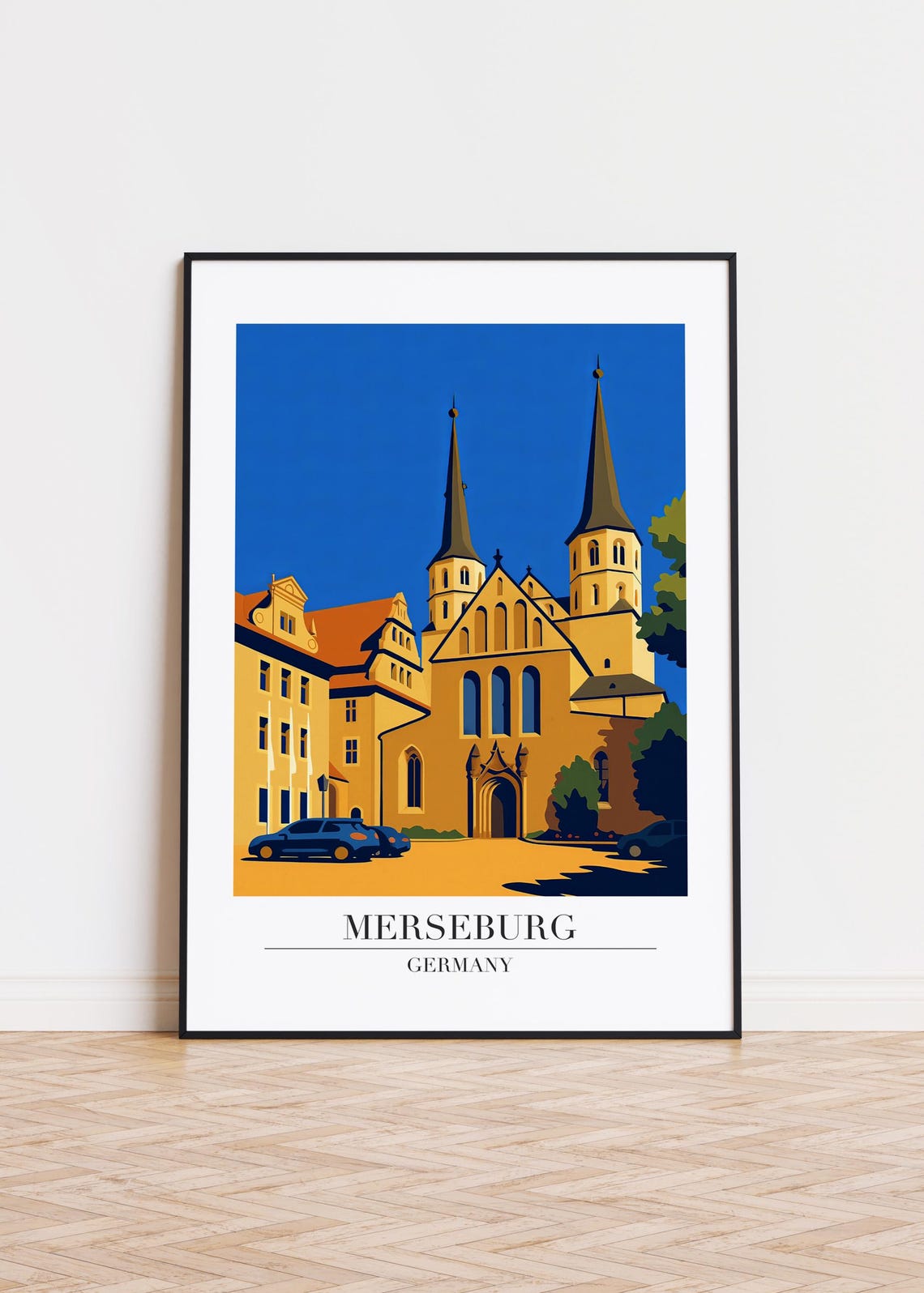 Merseburg Germany Twin Spired Cathedral Geometric Travel Art Poster