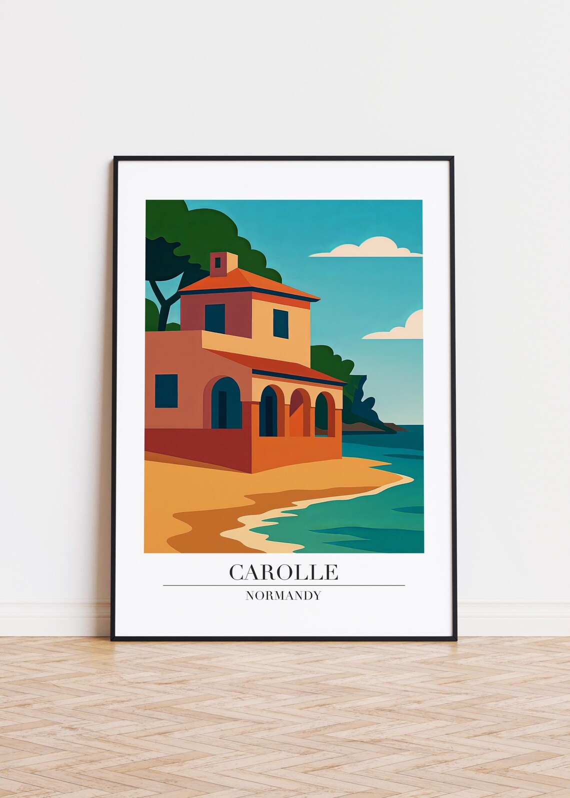 Carolle Normandy Seaside Villa Retro Travel Illustration Poster