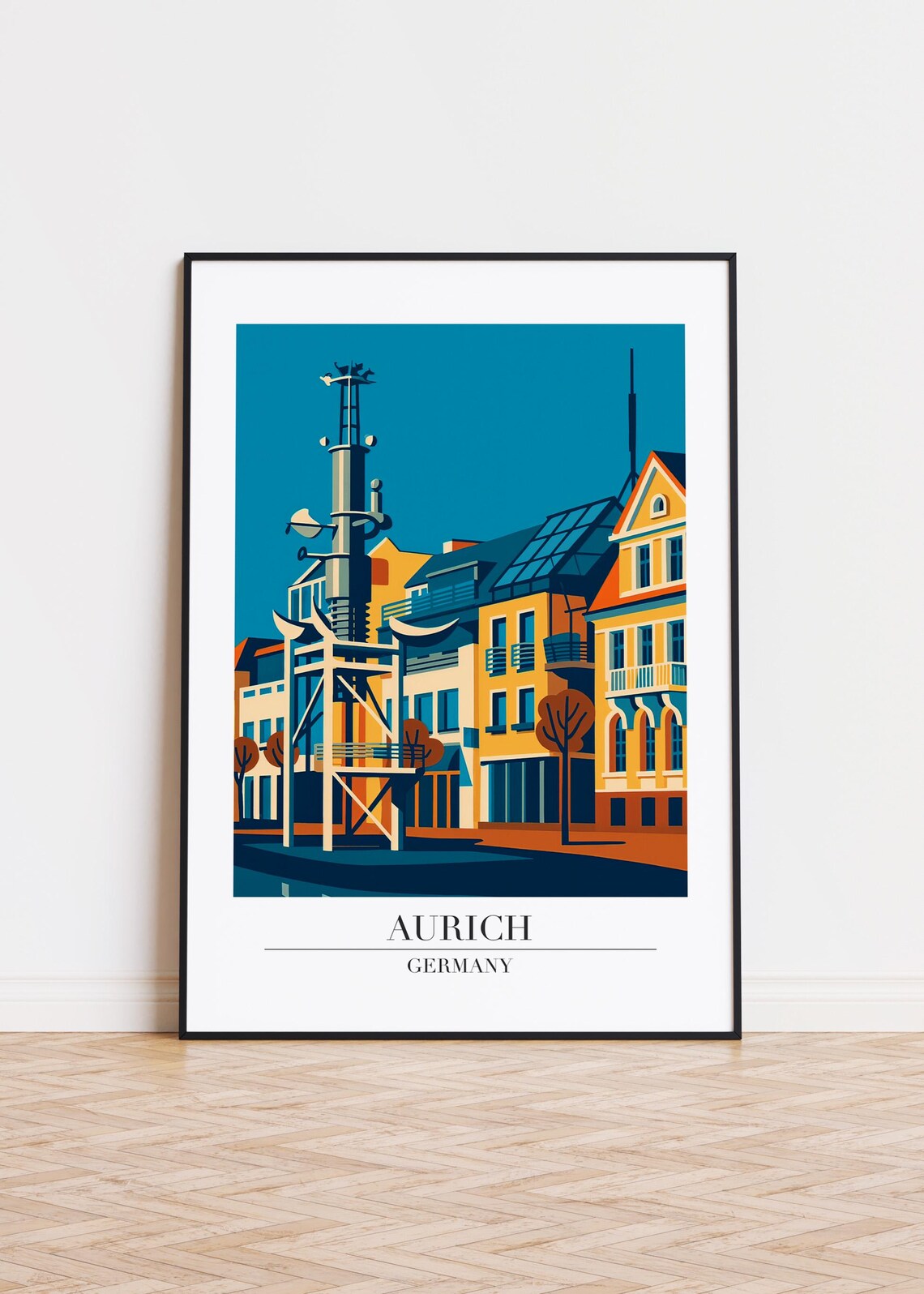 Aurich Germany Travel Poster, City Illustration Art Print