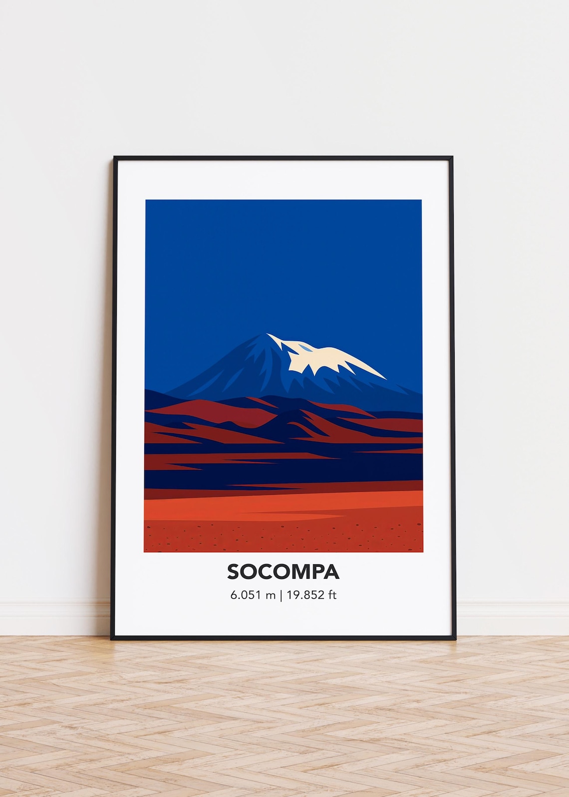 Socompa Snowcapped Peak Night Blue Sky Minimalist Travel Poster