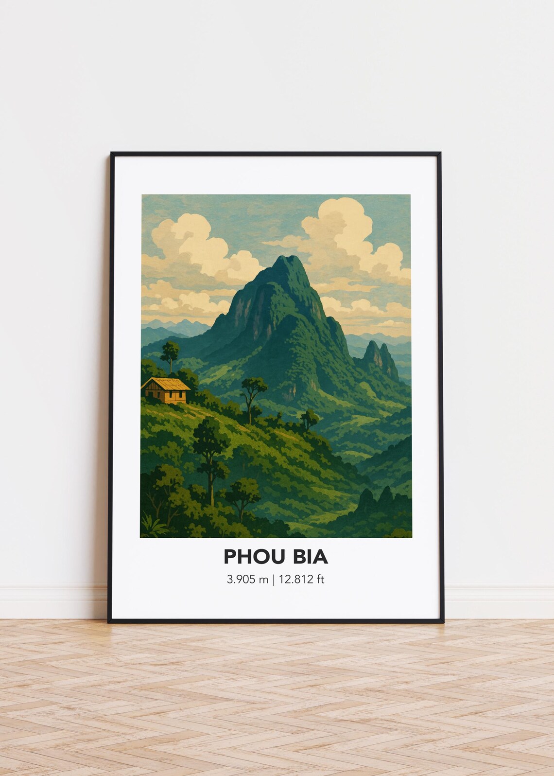 Phou Bia Poster, Mountain Illustration Nature