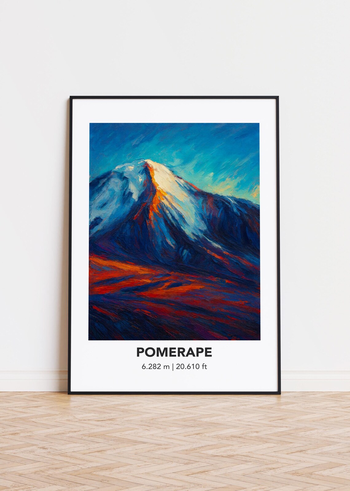 Pomerape Sunset Peak Snowy Mountain Oil Painting Landscape Poster
