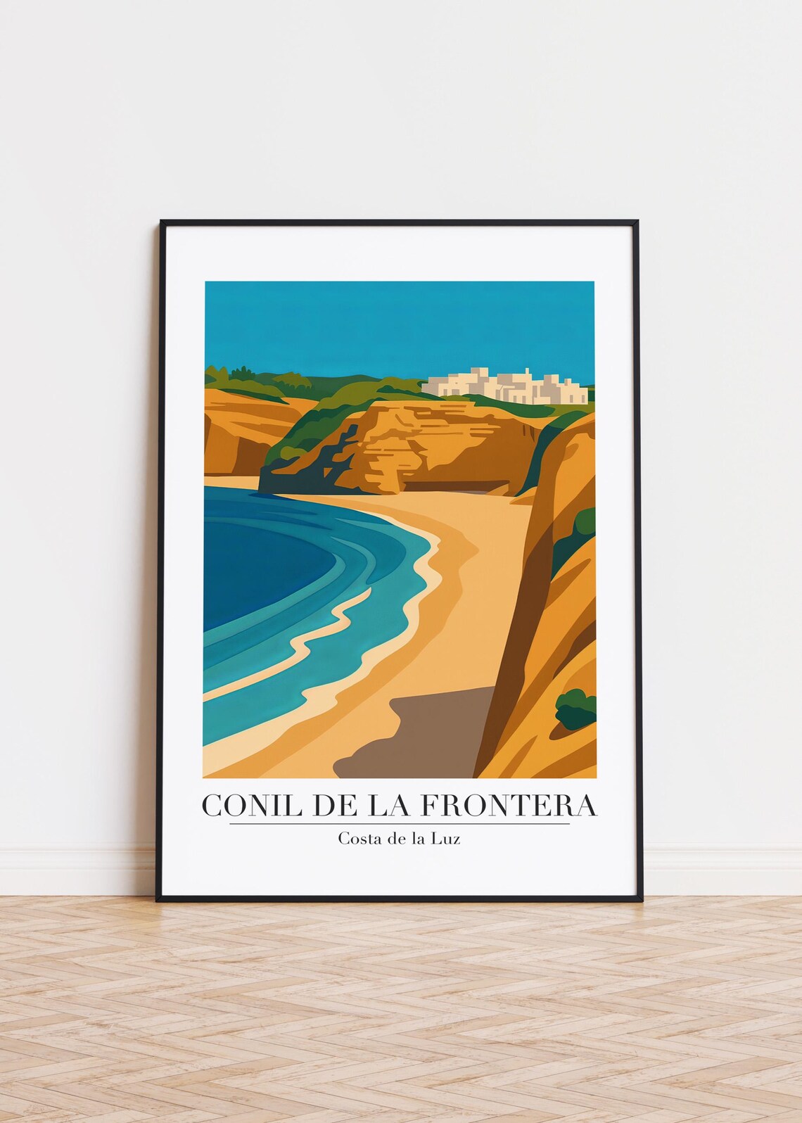 Conil de la Frontera Beach Cliffs White Town Travel Art Poster