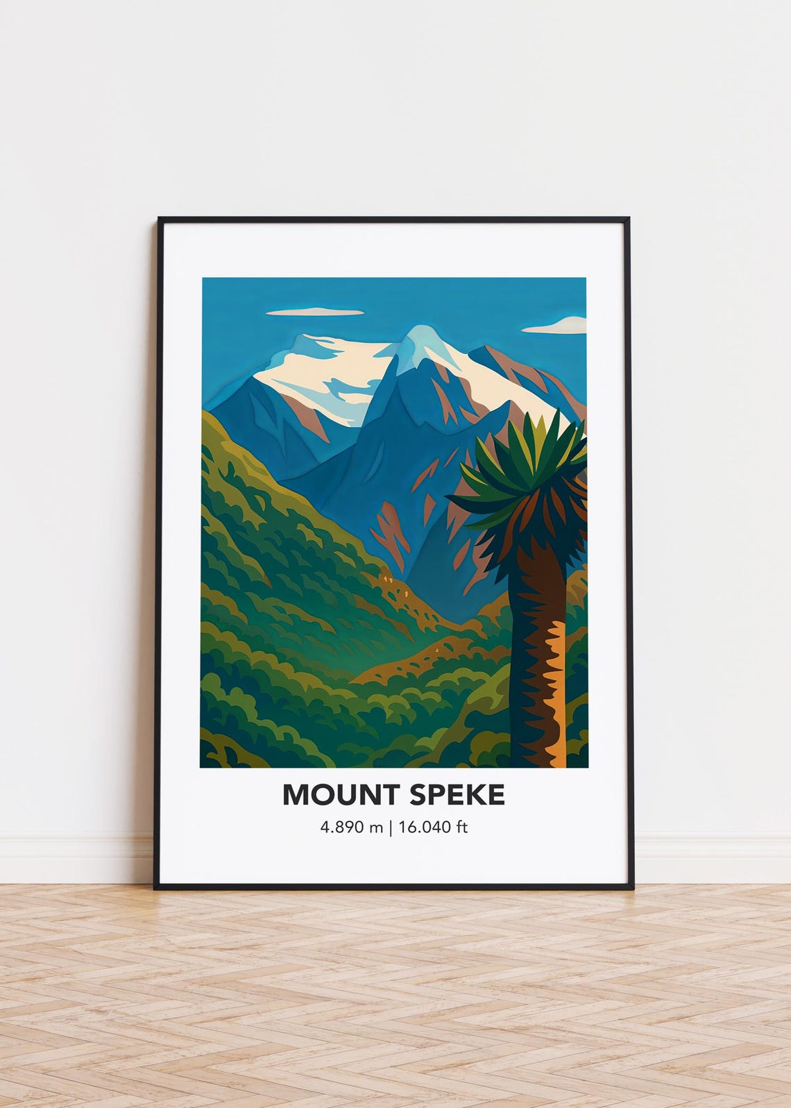 Mount Speke Snowy Peak Tropical Forest Mountain Illustration Poster