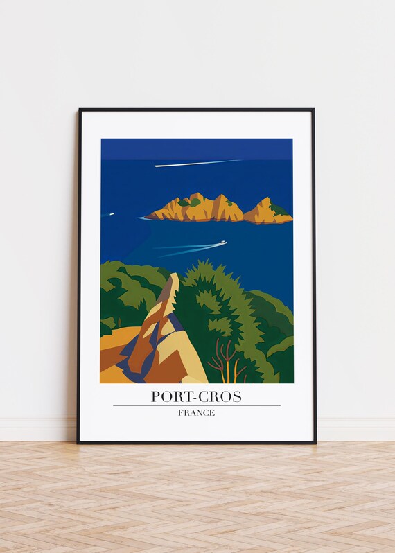 Port-Cros France Island Speedboat Mediterranean Retro Travel Poster