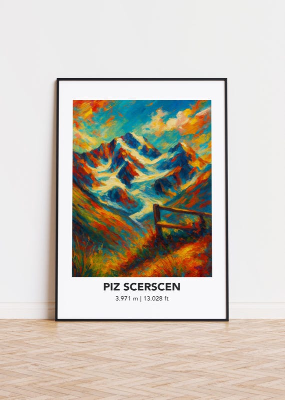 Piz Scerscen Poster Mountain Print Modern Oil Painting Style Art