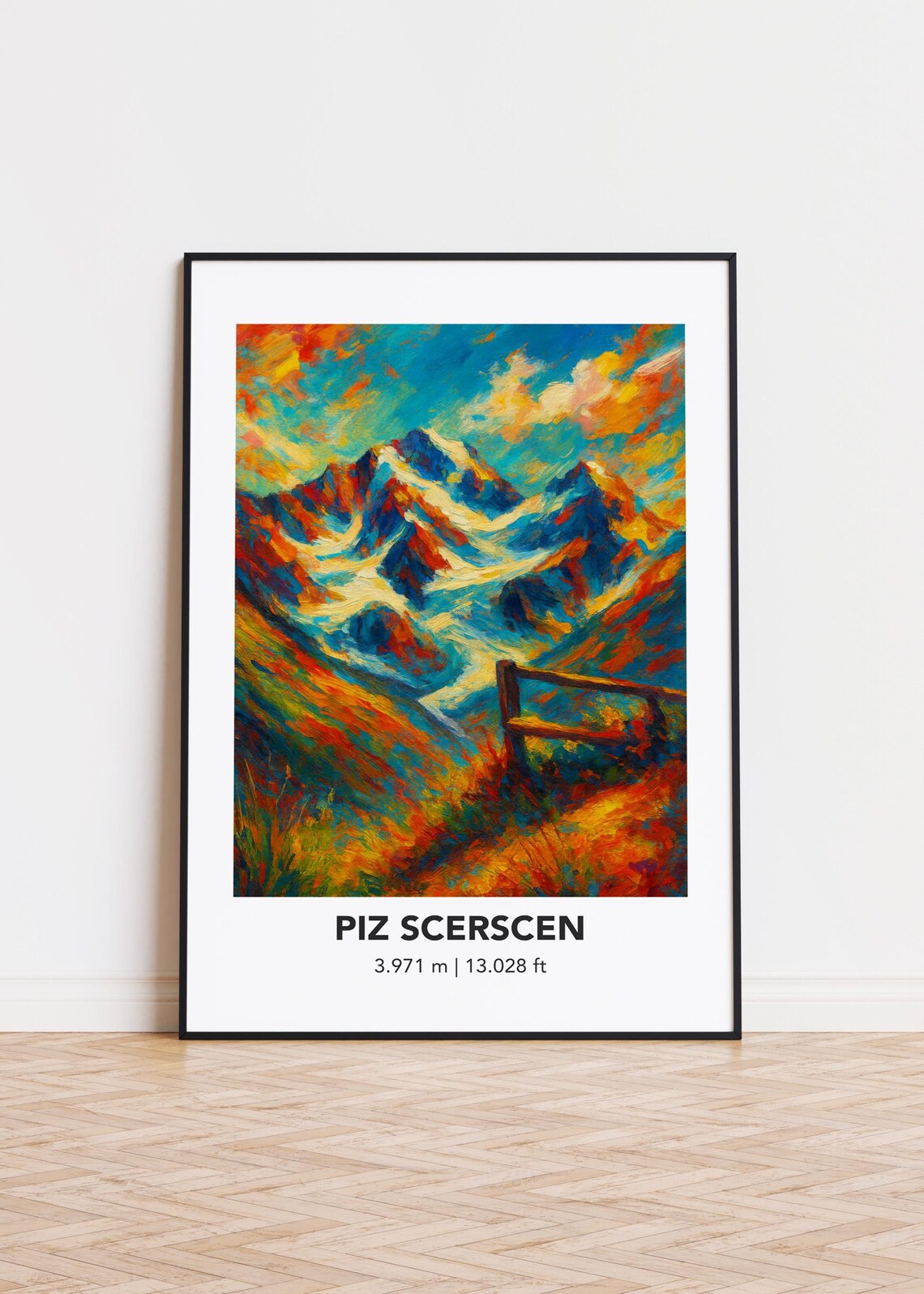 Piz Scerscen Colorful Alpine Peaks Oil Painting Modern Poster