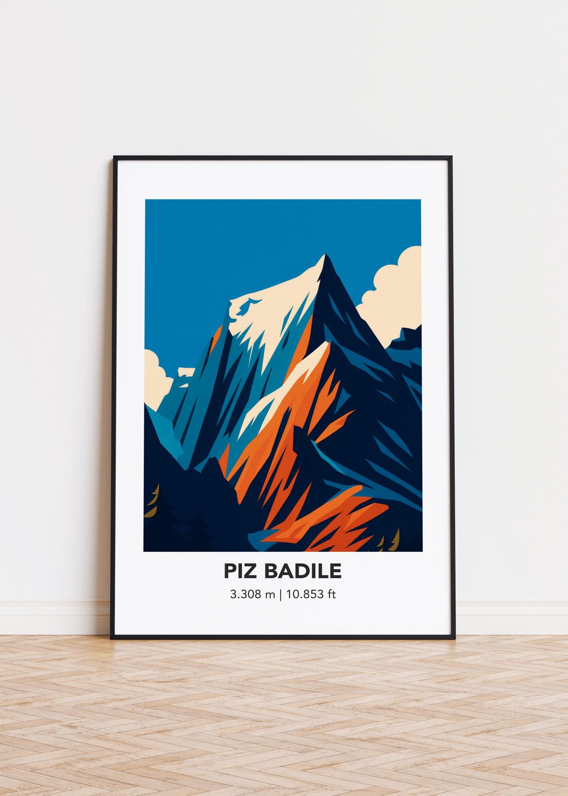Piz Badile Alpine Peak 3308m Bold Geometric Color Travel Poster