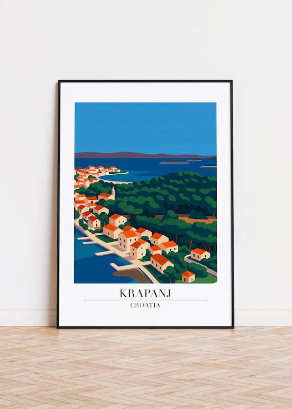 Krapanj Croatia Coastal Town Red Roofs Bay Retro Travel Poster