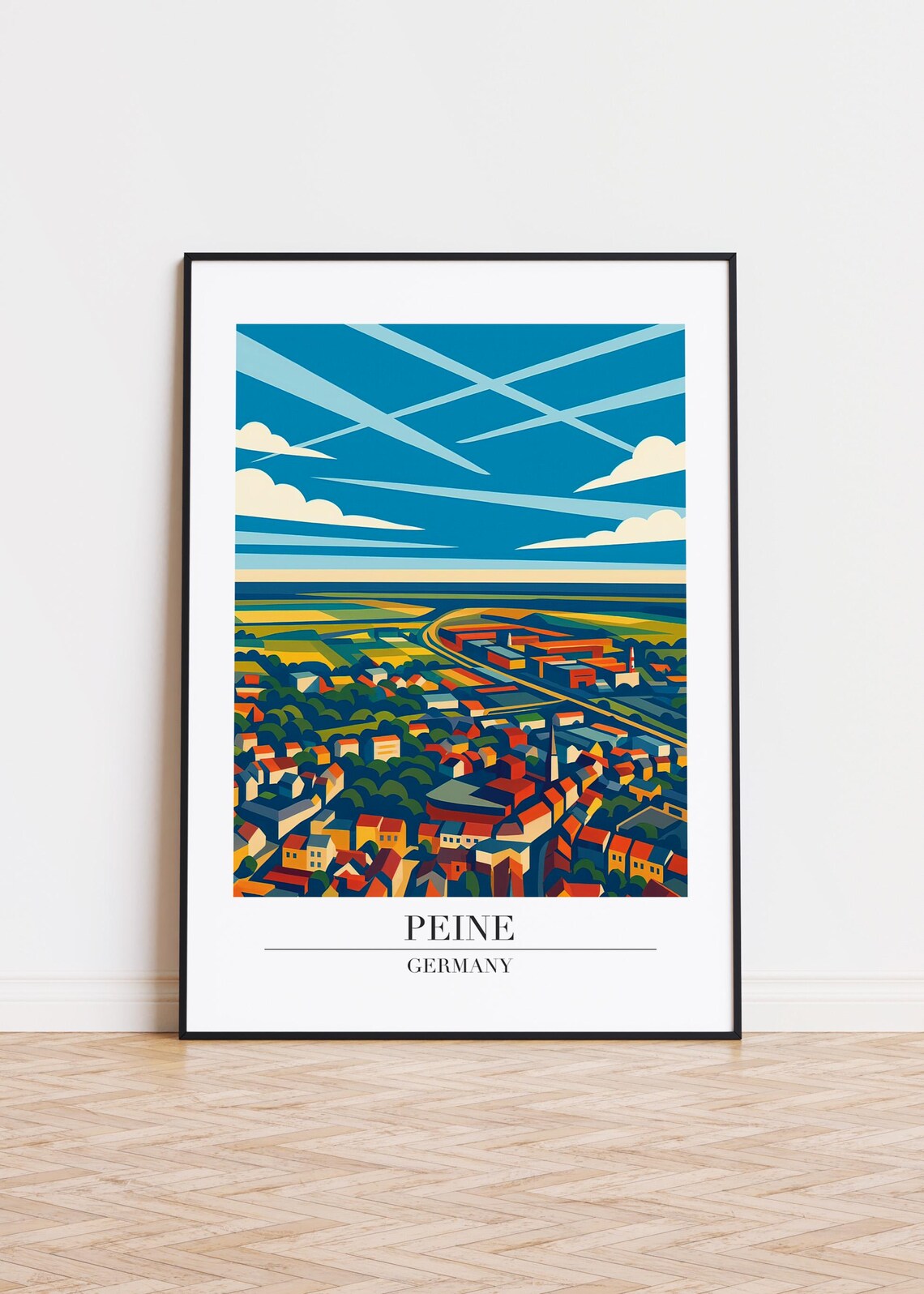 Peine Germany Aerial Town Rooftops Colorful Retro Travel Poster