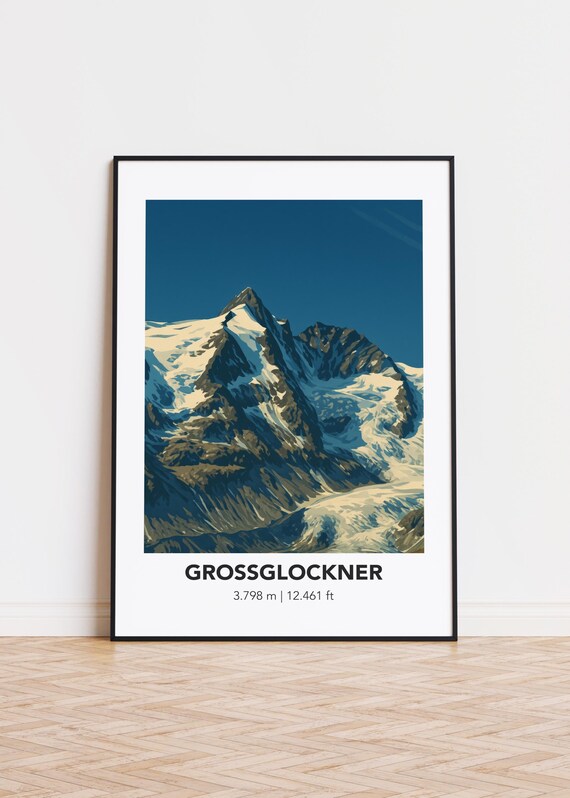 Grossglockner Austria Snowy Summit Minimalist Mountain Peak Poster