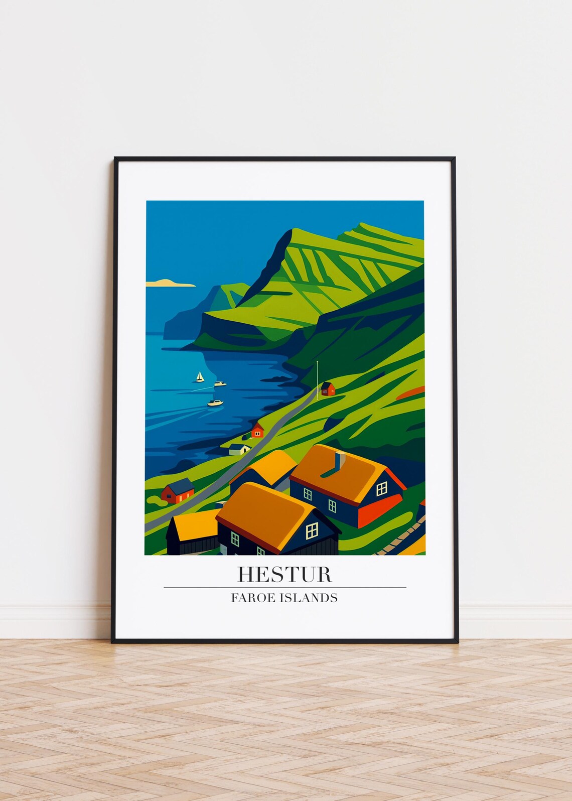 Hestur Faroe Islands Modern Travel Poster