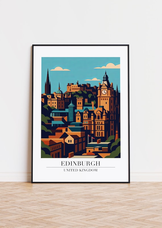 Edinburgh Illustration Art Print United Kingdom Travel Poster