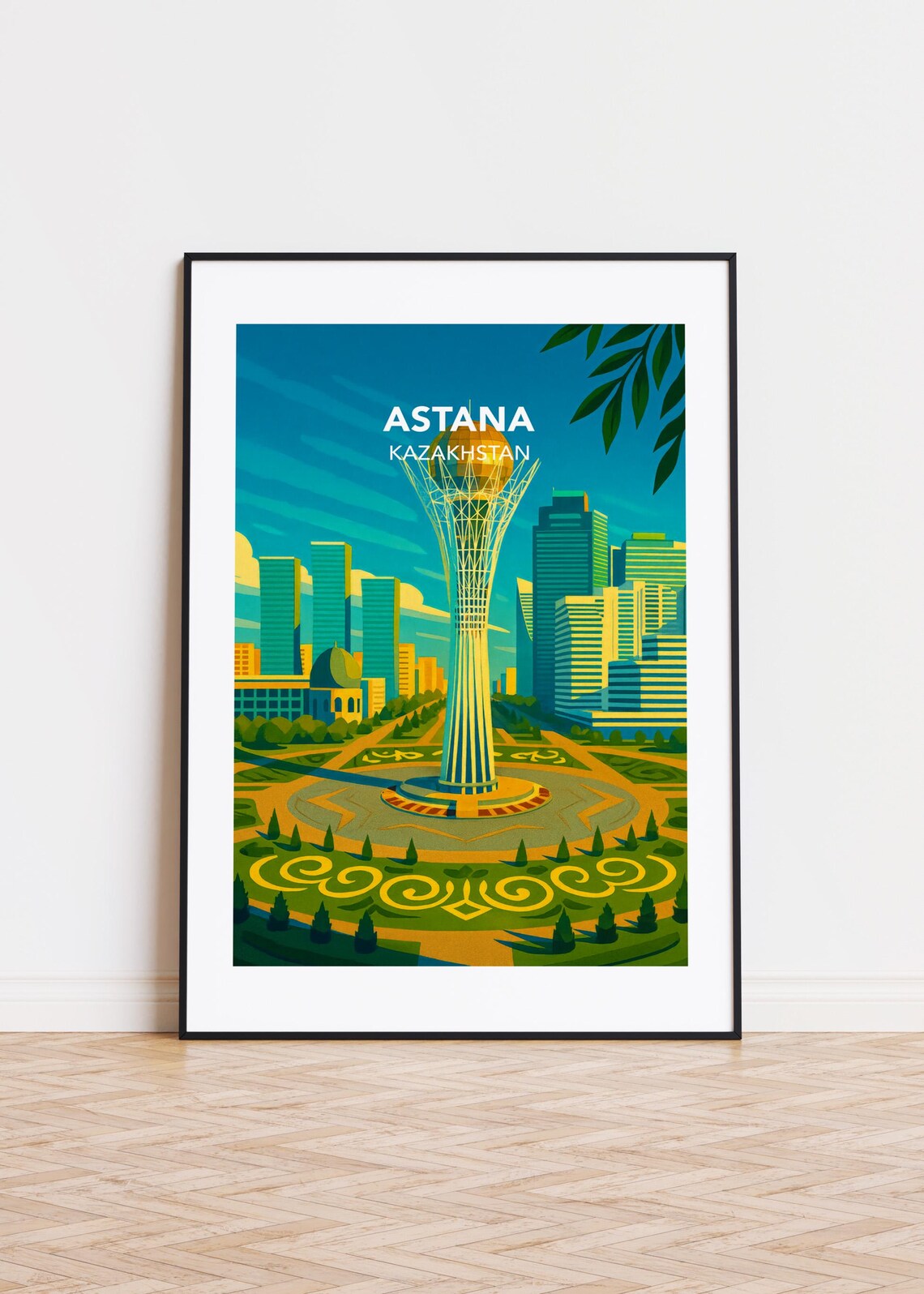 Astana Kazakhstan Bayterek Tower Modern Skyline Travel Poster