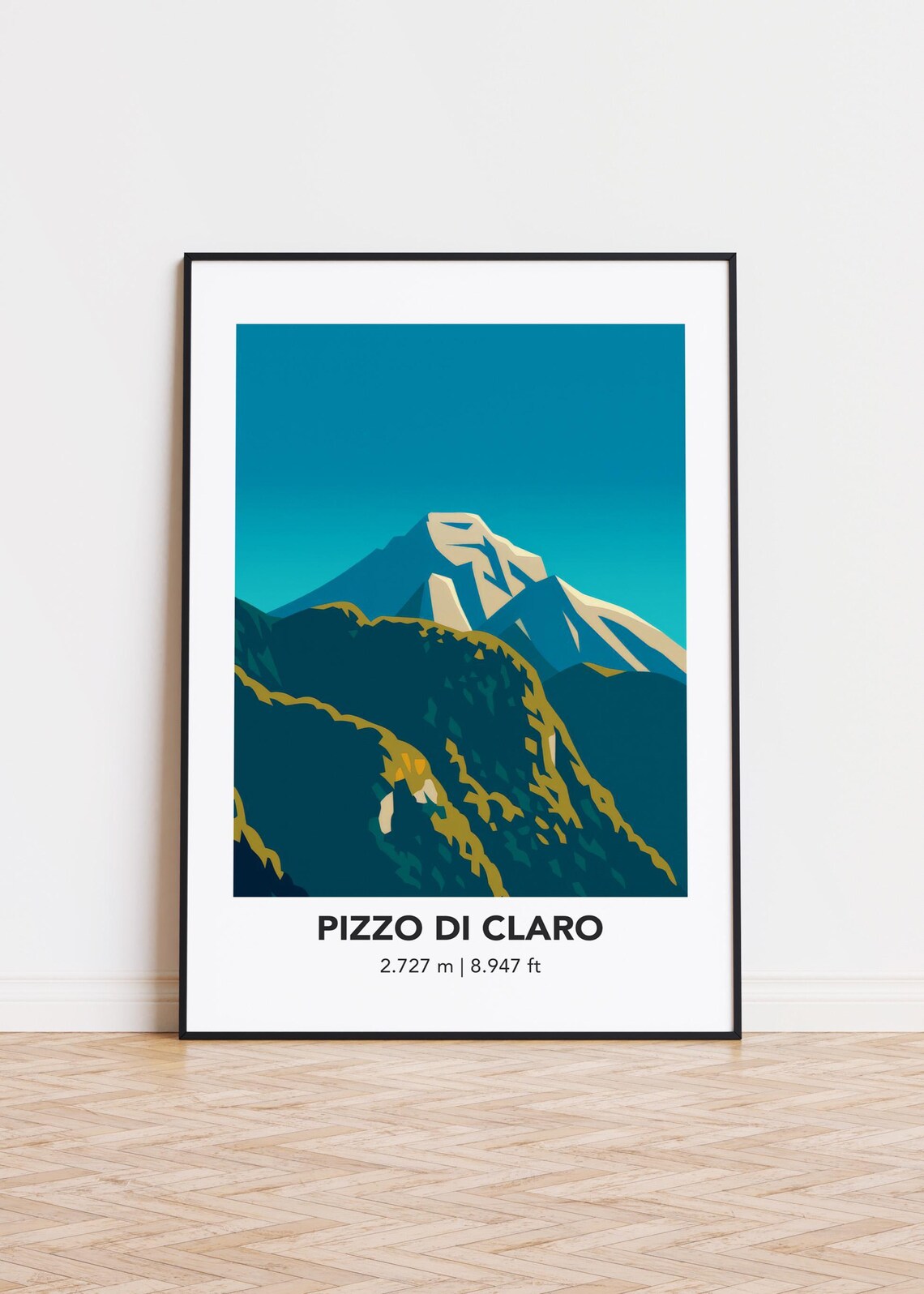 Pizzo Di Claro Peak Mountain Minimalist Blue Retro Travel Poster