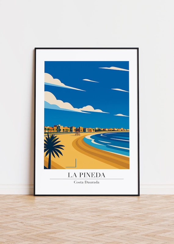 La Pineda Costa Daurada Curved Beach Lifeguard Travel Poster