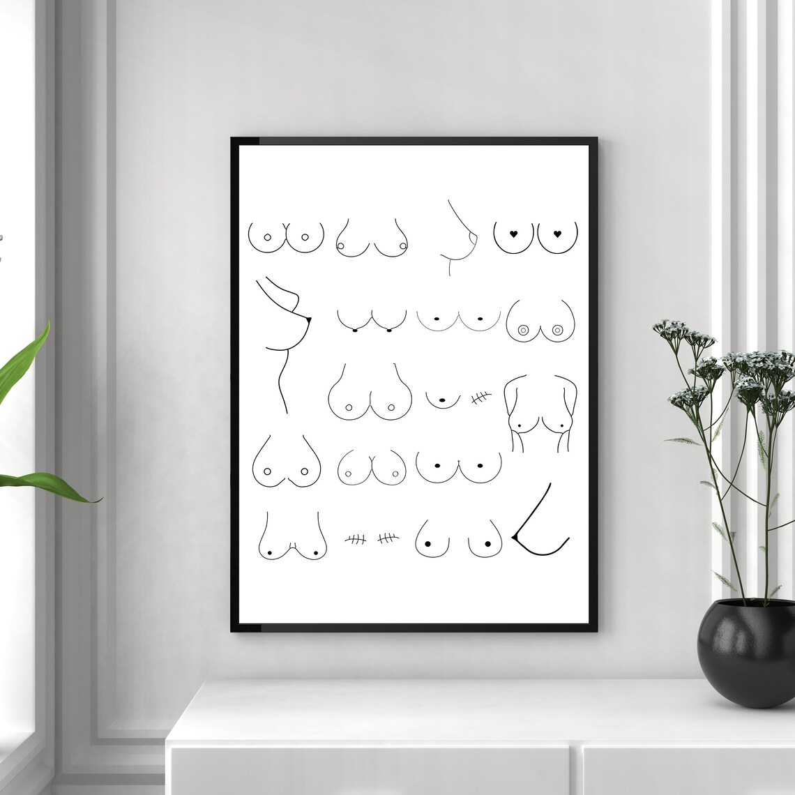 Minimalist Line Art Breasts Body Positive Feminist Monochrome Art Poster