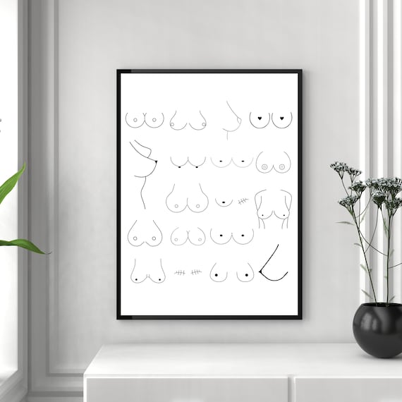Minimalist Line Art Breasts Body Positive Feminist Monochrome Art Poster