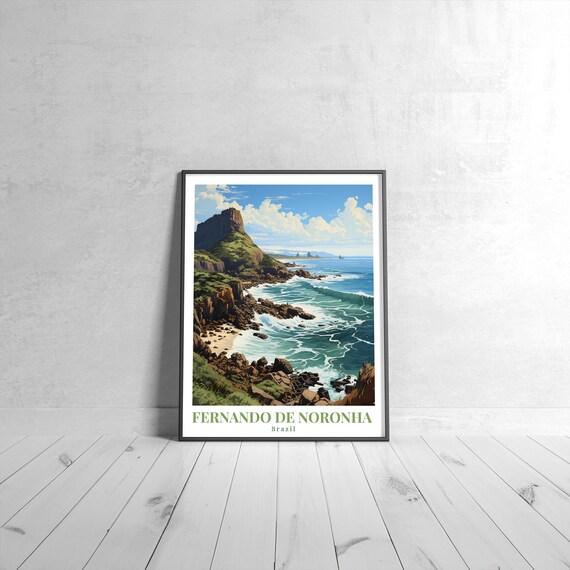 Fernando De Noronha Brazil Rocky Coast Surf Vintage Travel Print