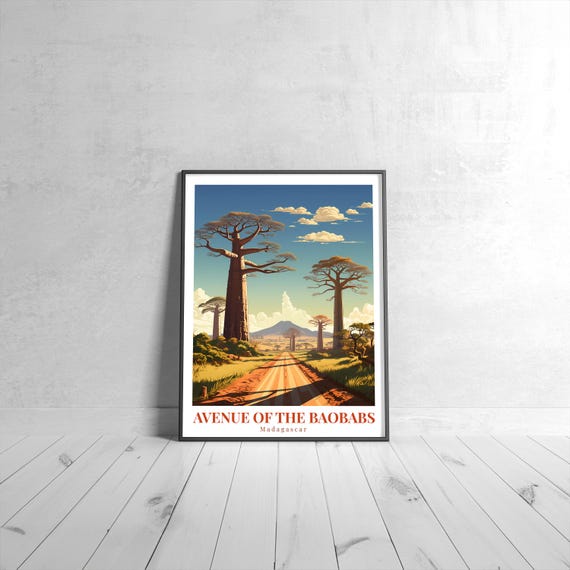 Avenue Of The Baobabs Vintage Travel Poster Retro Madagascar Art Print Colorful Home Decor Wall Unique Gift