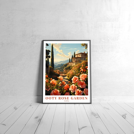 Ooty Rose Garden Vintage Travel Poster Retro India Art Print Colorful Home Decor Wall Unique Gift