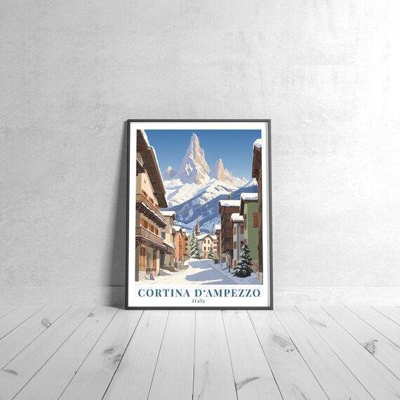 Cortina d'Ampezzo Italy Snowy Alpine Village Street Travel Poster
