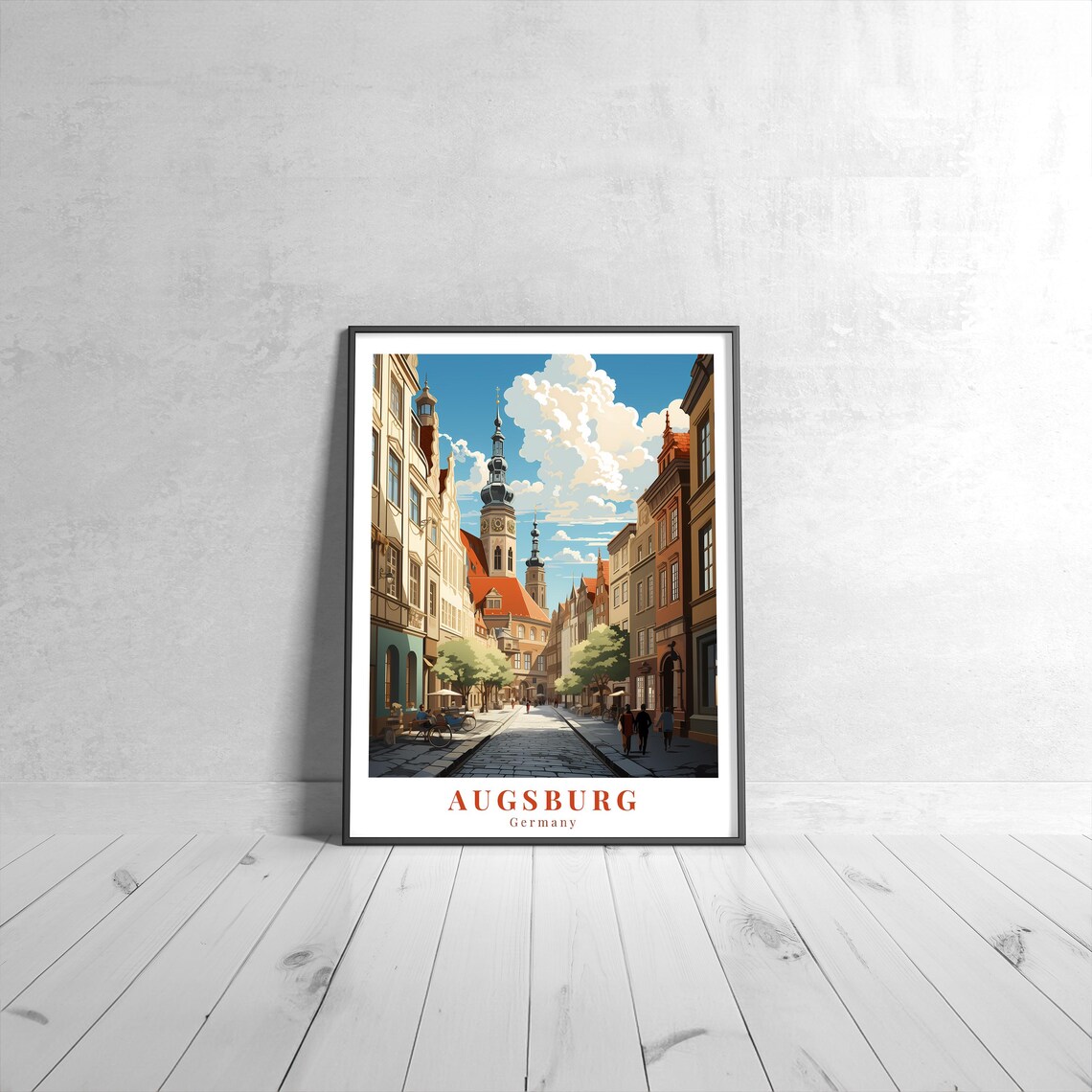 Augsburg Germany Vintage Travel Poster Historic Old Town Artwork