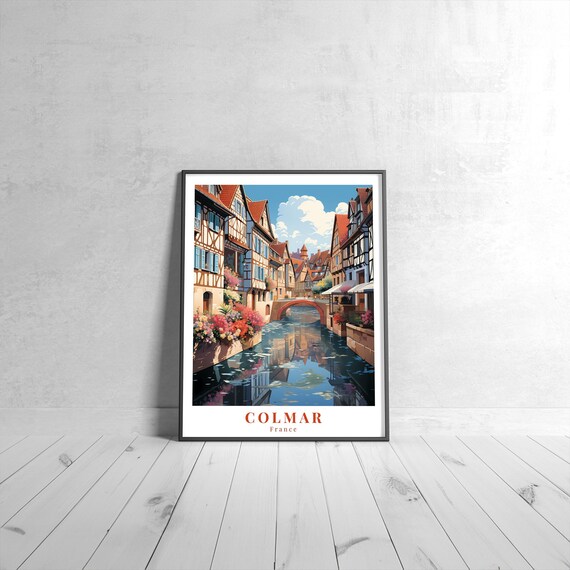 Colmar France Vintage Travel Poster Half Timbered Houses Canal Scene