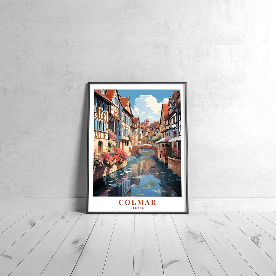 Colmar France Vintage Travel Poster Half Timbered Houses Canal Scene