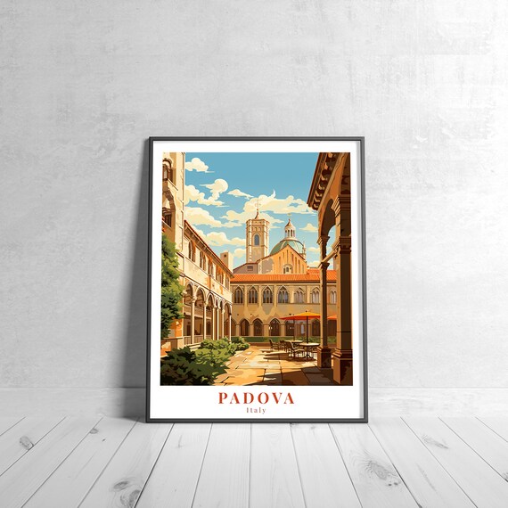 Padova Italy Cathedral Courtyard Arches Vintage Travel Poster