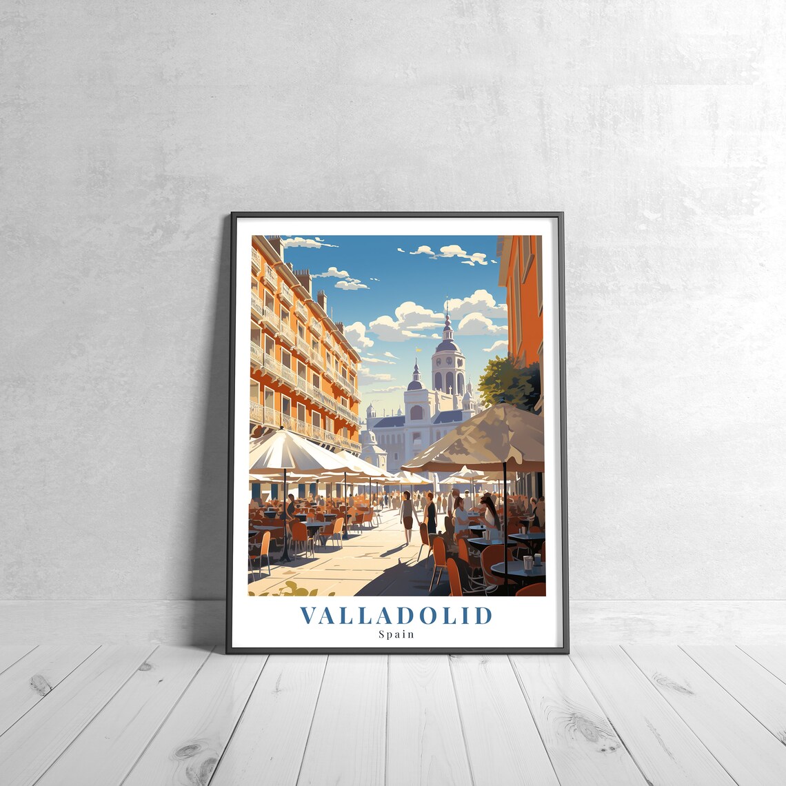 Valladolid Vintage Travel Poster Retro Spain Old Town Square Cafe Decor