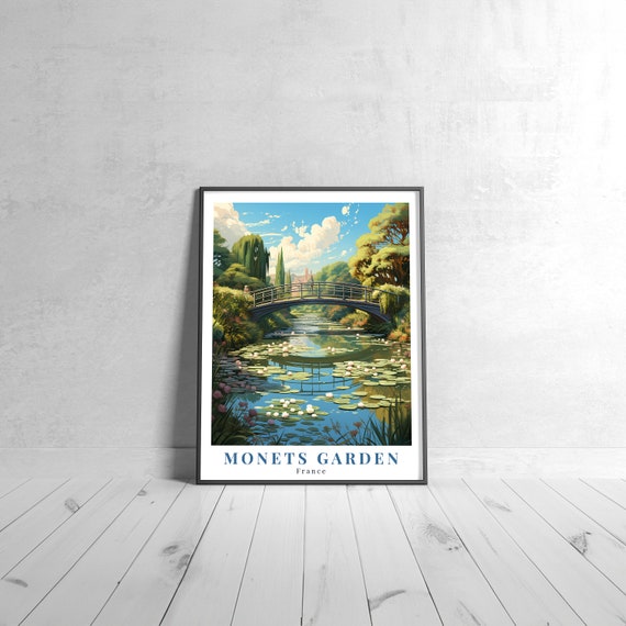 Monets Garden Vintage Travel Poster Retro France Art Print Colorful Home Decor Wall Unique Gift