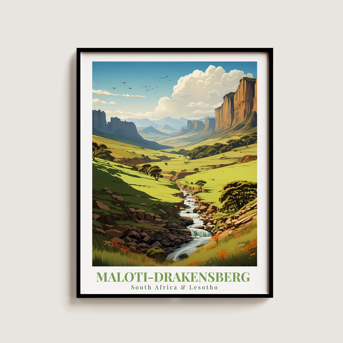 Malotidrakensberg Vintage Travel Poster, South Africa