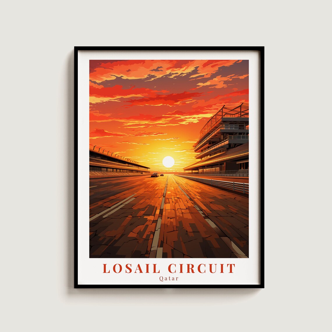 Losail Circuit Qatar Race Track Sunset Vintage Travel Poster